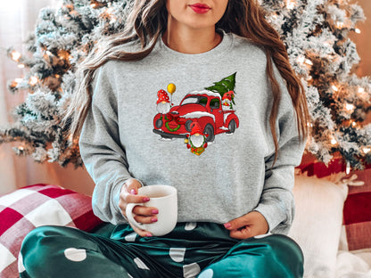 Christmas Gnome Red Truck Sweatshirt, Christmas Sweater, Gnome Christmas Sweatshirt, Christmas Crewneck - Mardonyx Sweatshirt