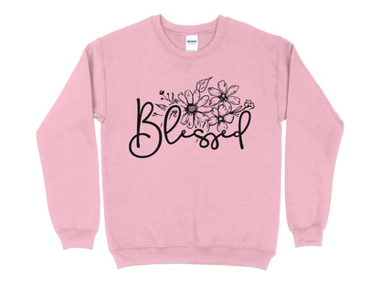 Floral Blessed Graphic Sweatshirt, Inspirational Women's Clothing, Casual Pullover, Comfy Top with Positive Message - Mardonyx Sweatshirt S / Light Pink