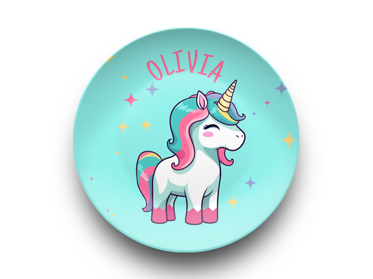 Personalized Unicorn Plate for Girls with Customized Name and Colorful Design