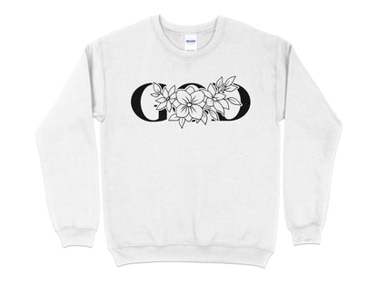 Floral Monogram Letter O Sweatshirt, Women's Custom Initial Botanical Pullover, Personalized Flower Design Cozy Top - Mardonyx Sweatshirt S / White