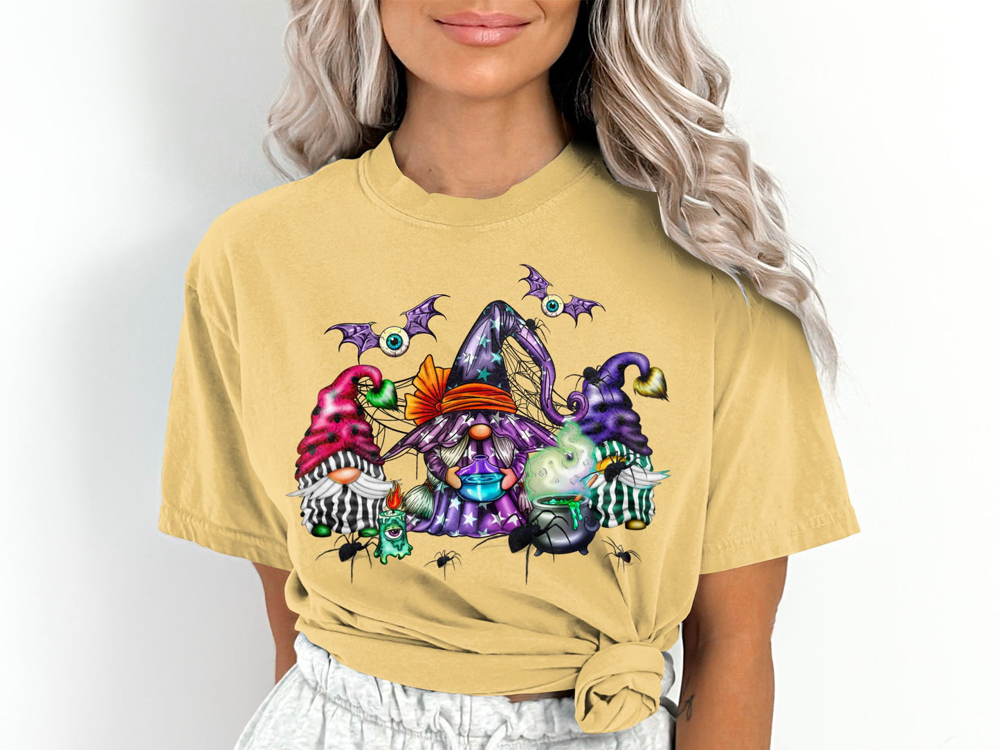 Women's Halloween Gnomes Spiders Bats T-Shirt