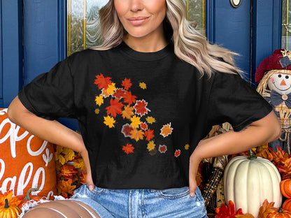 Autumn Leaves Design Short Sleeve T-Shirt Casual Tee