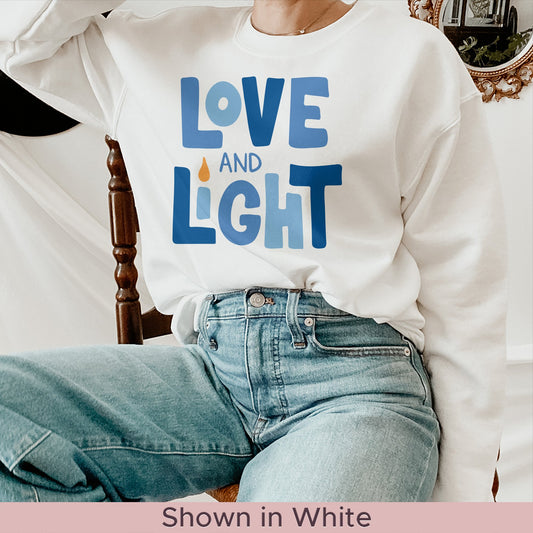 Hanukkah Sweatshirt, Love and Light - Mardonyx Sweatshirt S / White