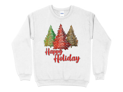 Happy Holidays Tree Shirt, Cute Christmas Sweatshirt, Womens Christmas Shirt, Red Raglan shirt for women, Christmas shirt for women - Mardonyx Sweatshirt S / White