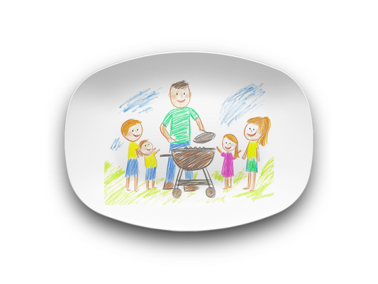 Personalized Kids' Drawing Grill Platter – Custom BBQ Plate for Dad – Unbreakable 10"x14" Oval – Dishwasher & Microwave Safe