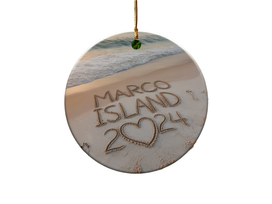 Marco Island 2024 Beach Sand Heart Footprints Ornament