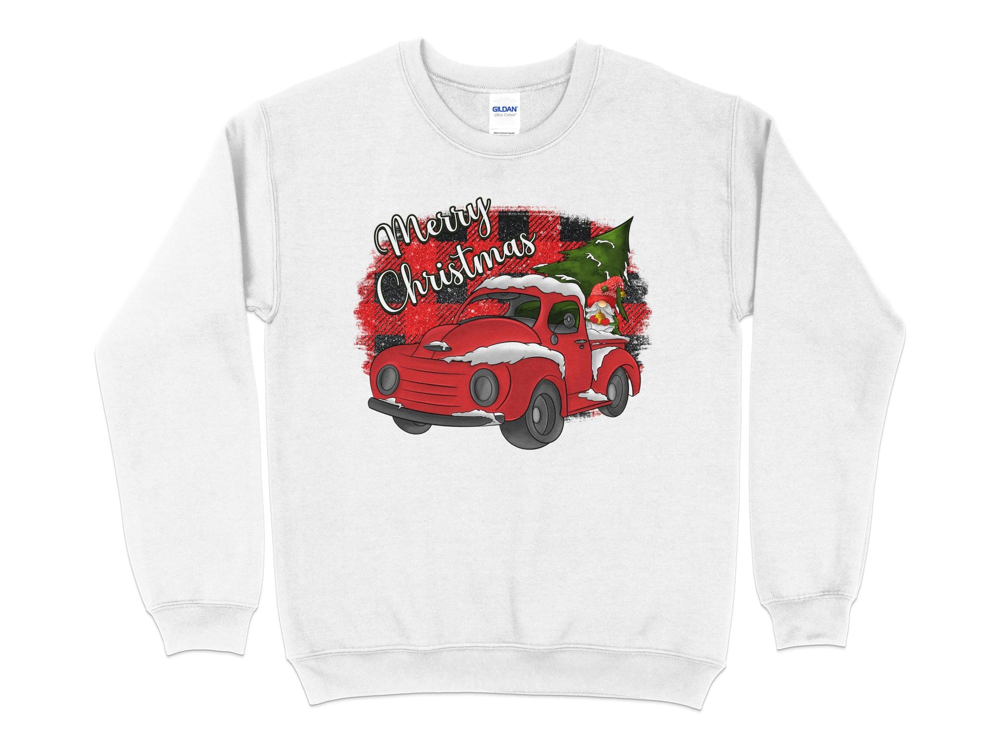 Buffalo Plaid Merry Christmas Red Truck Shirt, Christmas Sweatshirt, Holiday Shirt, Christmas Gifts for Women, Holiday Sweater, Xmas - Mardonyx Sweatshirt S / White