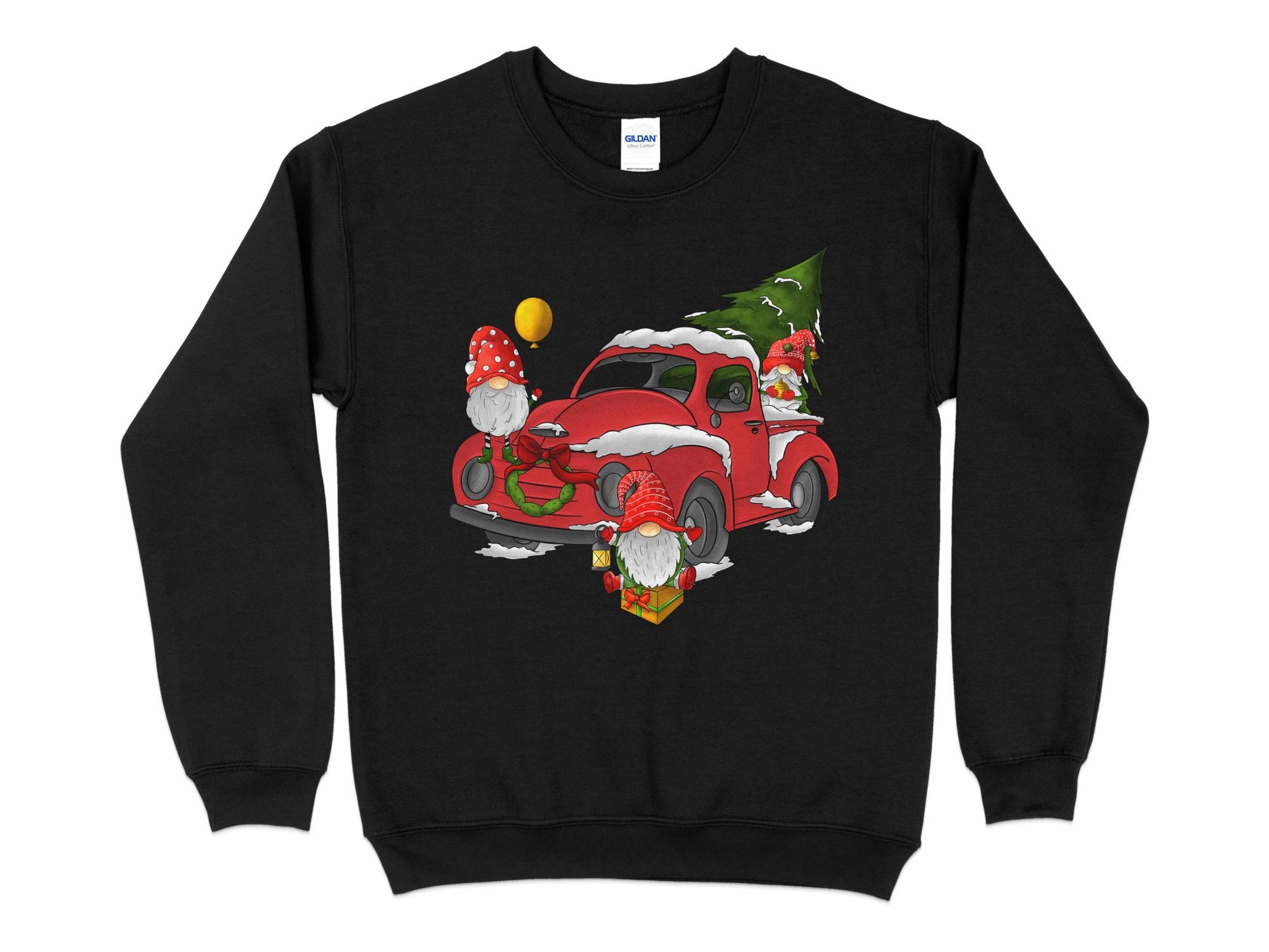 Christmas Gnome Red Truck Sweatshirt, Christmas Sweater, Gnome Christmas Sweatshirt, Christmas Crewneck - Mardonyx Sweatshirt S / Black