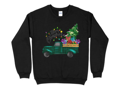 Merry Christmas Plaid Truck Shirt, Christmas Sweatshirt, Christmas Family Matching, Xmas Top, Holiday top for Women, Women's Xmas shirt - Mardonyx Sweatshirt S / Black