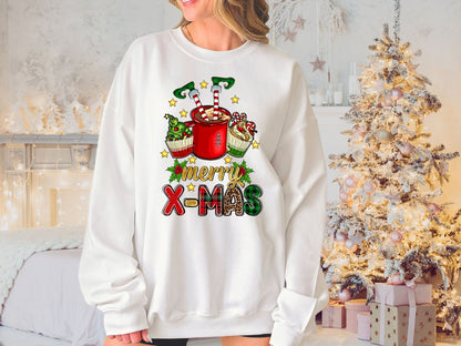 Merry Christmas Elf in Cup Sweatshirt, Funny Christmas Shirt for Women, Christmas Crewneck, funny Holiday Sweater, Plus Size Options - Mardonyx Sweatshirt