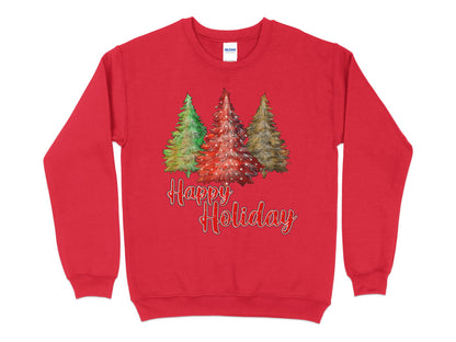 Happy Holidays Tree Shirt, Cute Christmas Sweatshirt, Womens Christmas Shirt, Red Raglan shirt for women, Christmas shirt for women - Mardonyx Sweatshirt S / Red