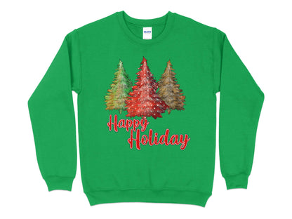 Happy Holidays Tree Shirt, Cute Christmas Sweatshirt, Womens Christmas Shirt, Red Raglan shirt for women, Christmas shirt for women - Mardonyx Sweatshirt S / Irish Green
