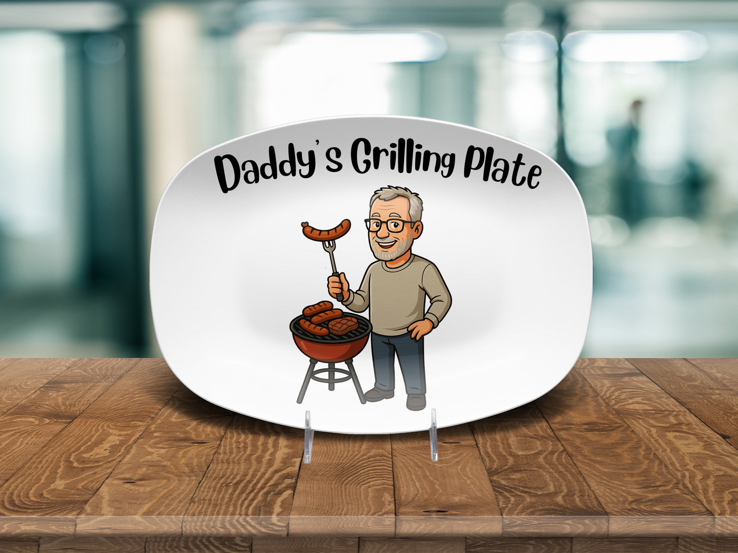 Custom Cartoon BBQ Platter – Personalized Gift for Dad or Grandpa – AI-Drawn Grilling Illustration – Father's Day, Birthday or Holiday Gift
