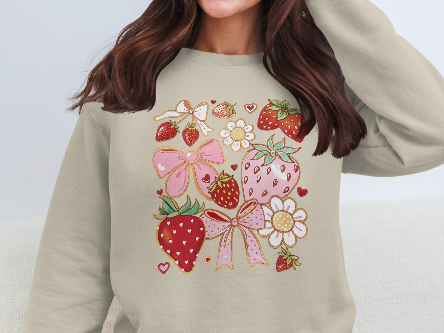 Strawberry and Bow Design Cozy Sweatshirt product type