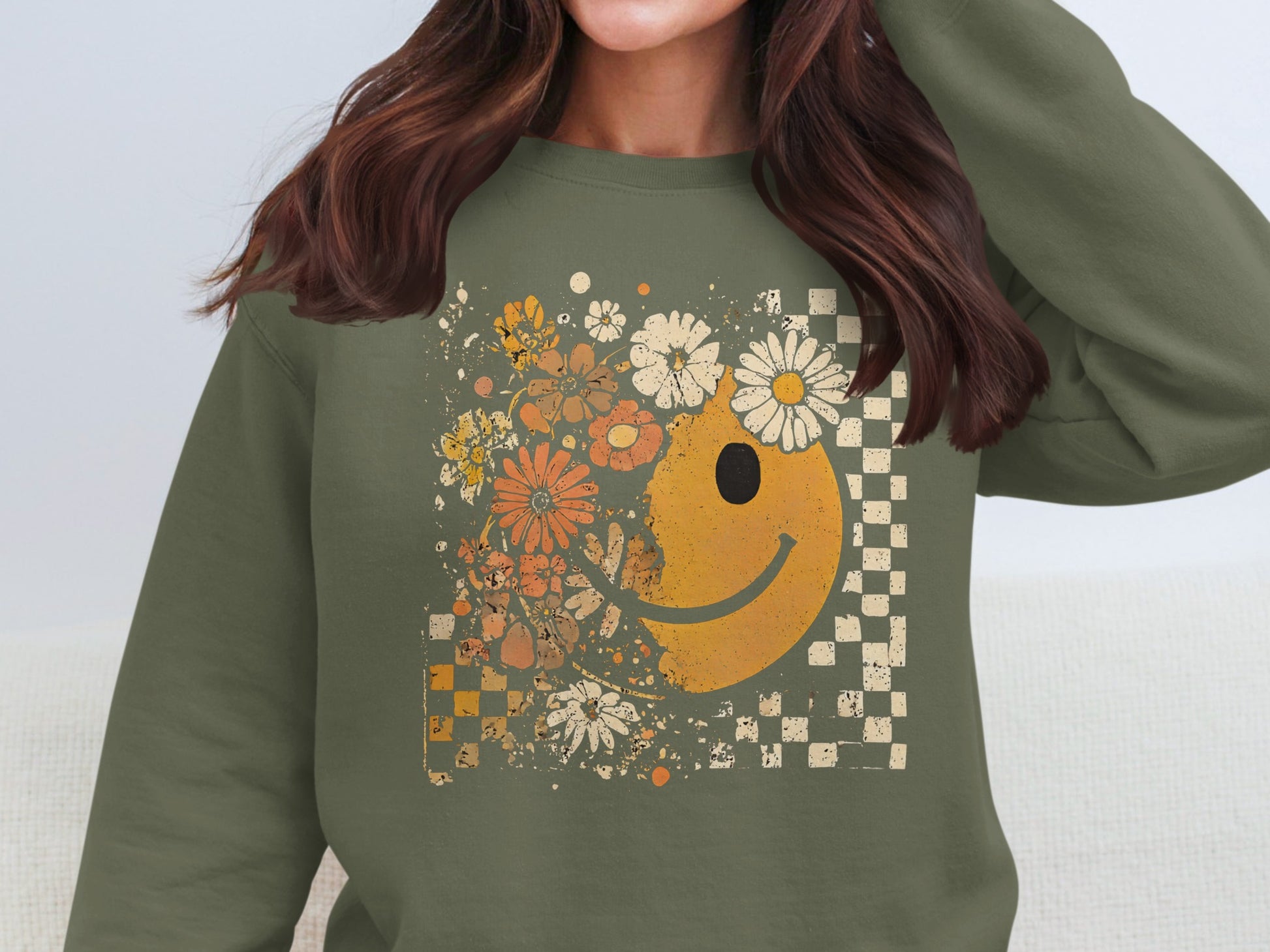 Vintage Smiley Face with Floral Print Sweatshirt product