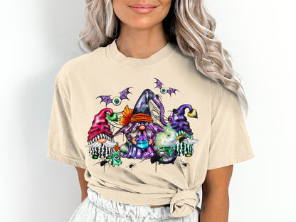 Women's Halloween Gnomes Spiders Bats T-Shirt