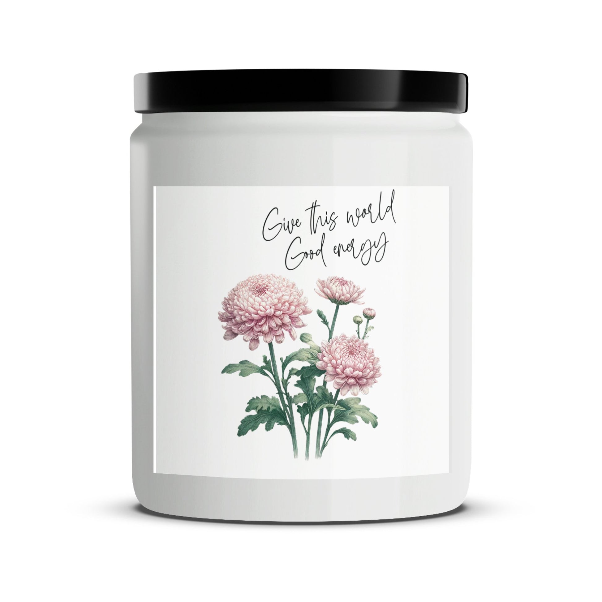 Floral Scented Candle, Pink Chrysanthemum, Inspirational Quote, Eco-Friendly Soy Wax, Hand Poured, Perfect Gift Idea - Mardonyx