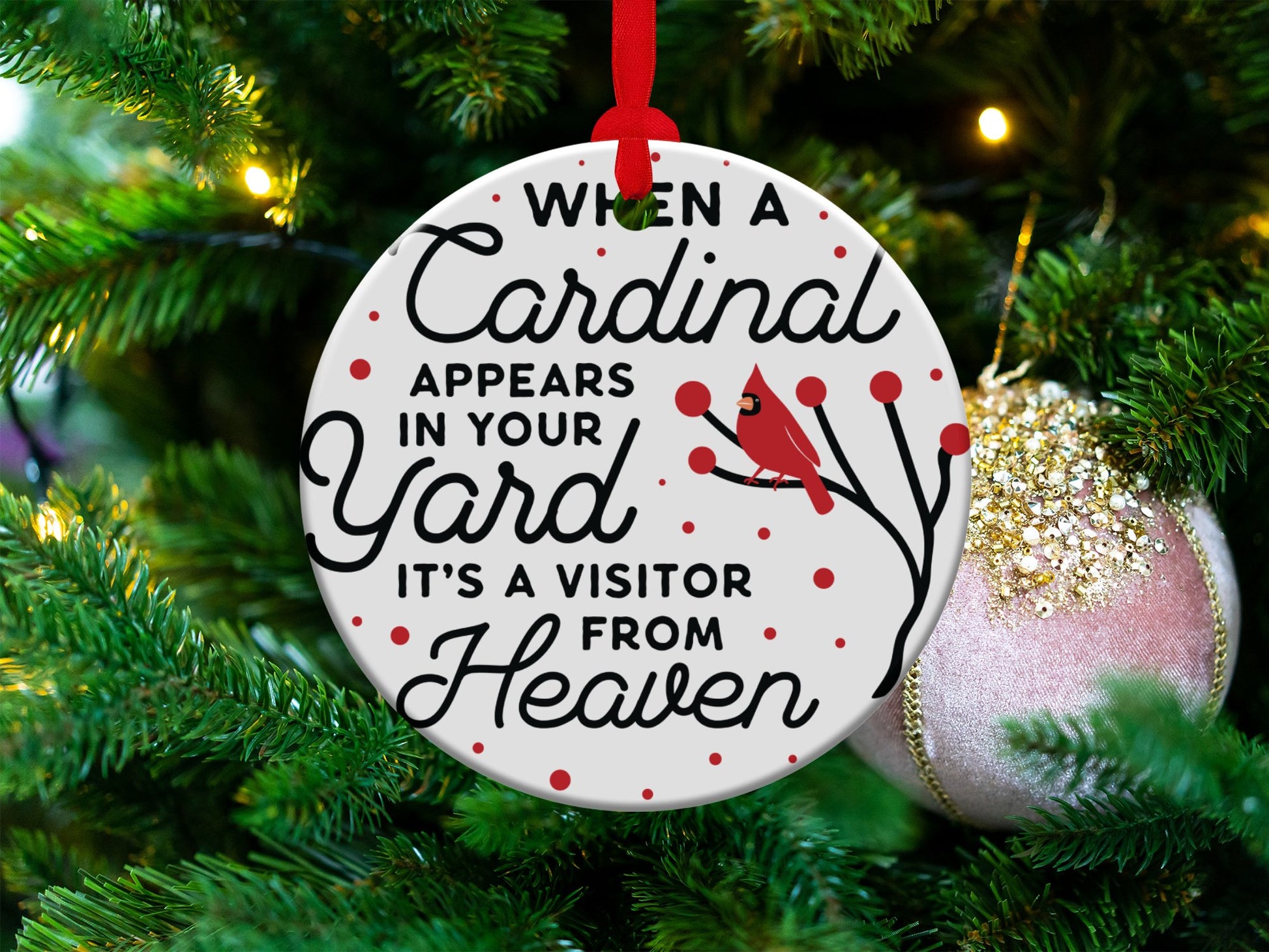 Cardinal Christmas Ornament, Cardinal Memorial Ornament, Cardinal Memory Ornament, When A Cardinal Appears in Your Yard - Mardonyx Ornament