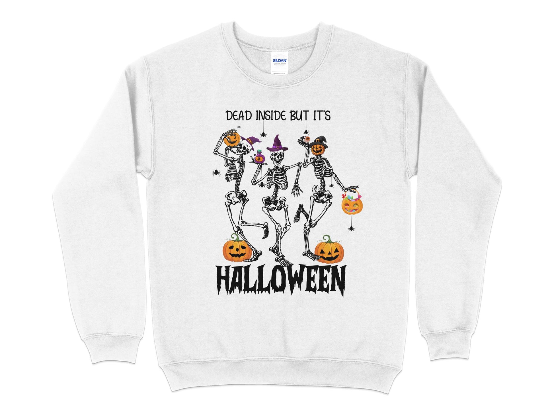 Halloween Sweatshirt, Dead Inside But It's Halloween, Halloween Crew Neck - Mardonyx Sweatshirt S / White