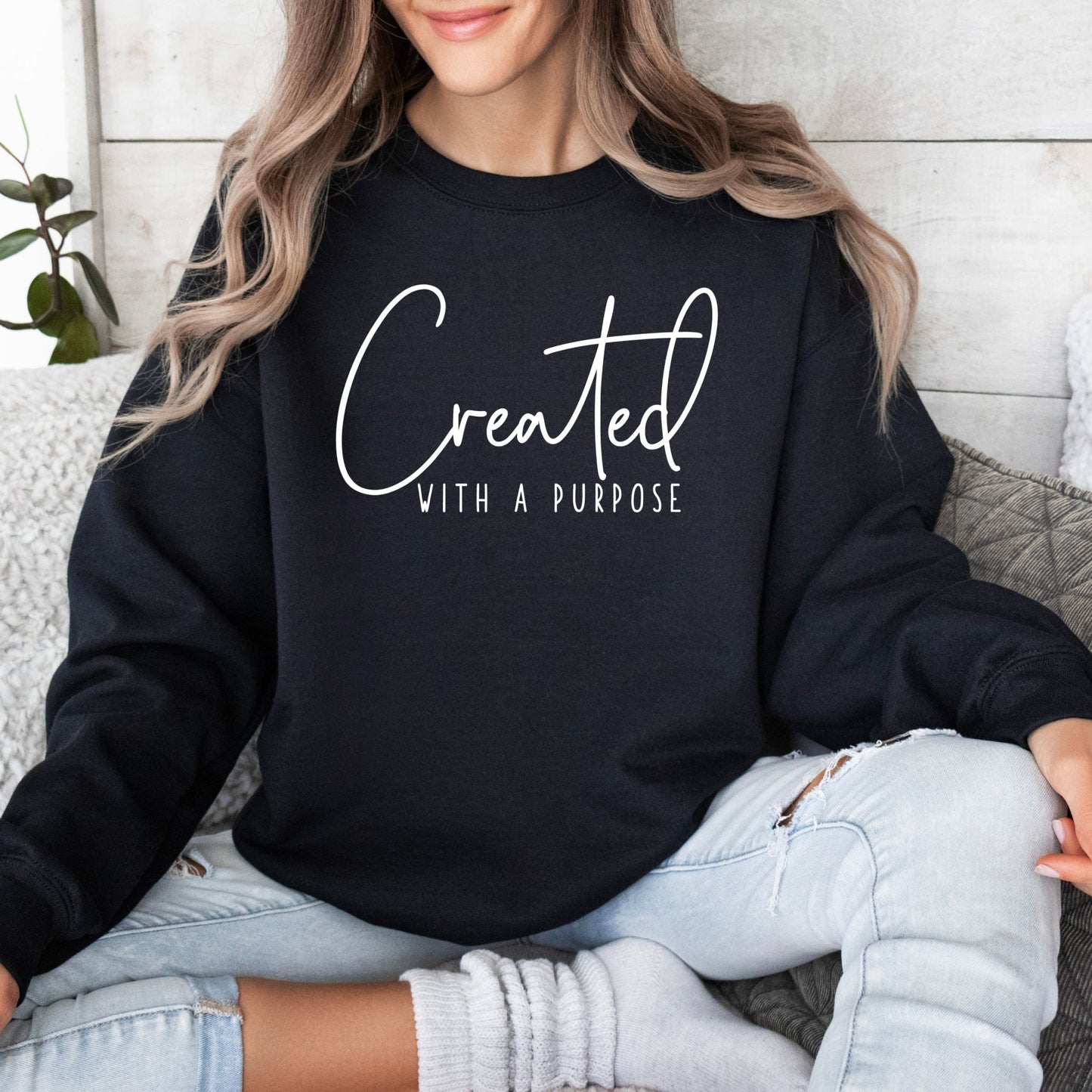 Created With a Purpose Sweatshirt, Inspirational Quote Pullover, Motivational Unisex Sweater, Casual Chic Comfy Top - Mardonyx Sweatshirt