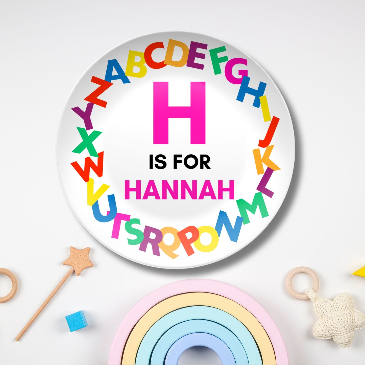 Personalized Alphabet Plate with Customized Name and Colorful ABC Design | BPA Free | Dishwasher Safe