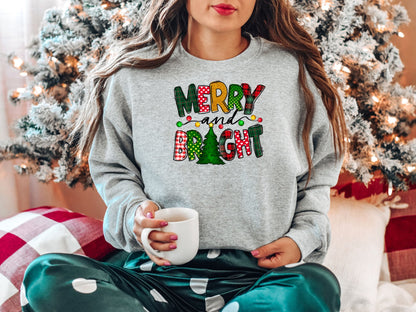 Merry and Bright Sweatshirt, Merry Christmas Shirt for Women, Christmas Crewneck - Mardonyx Sweatshirt