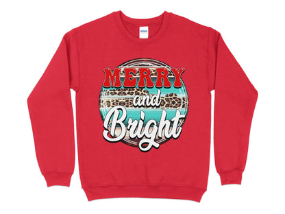 Merry and Bright Leopard Print Shirt, Merry and Bright Leopard Print Sweatshirts, Merry and Bright Leopard Shirt, Matching Family Christmas - Mardonyx Sweatshirt S / Red
