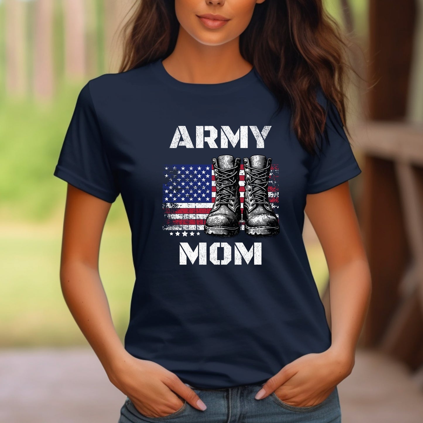 Army Mom Vintage American Flag and Boots T-Shirt - Mardonyx T-Shirt XS / Navy