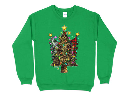 Cow Leopard Plaid Christmas Tree Sweatshirt, Christmas T Shirt, Holiday Shirt, Christmas Gift for Women, Holiday Sweater, Merry Shirt - Mardonyx Sweatshirt S / Irish Green