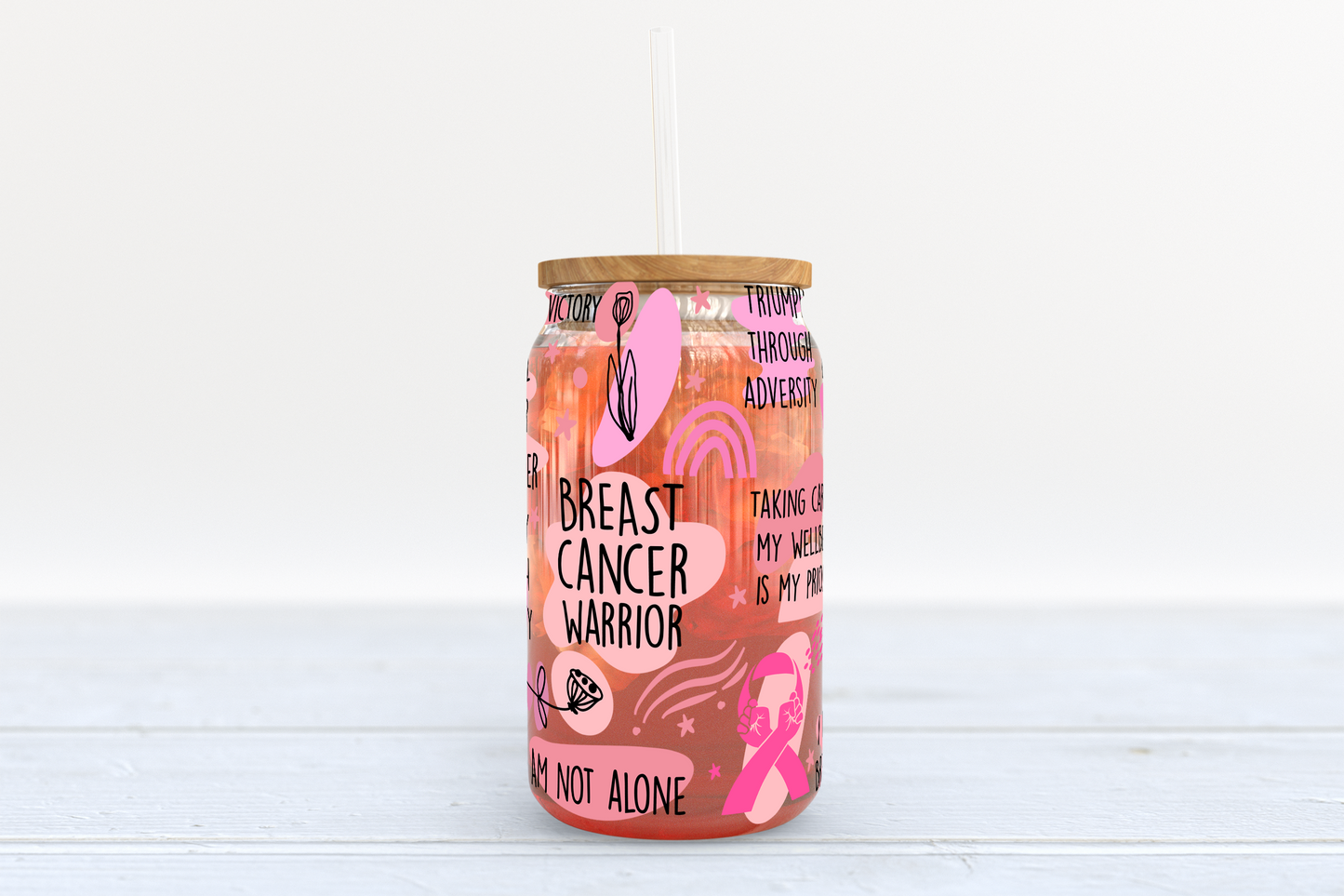 Breast Cancer Survivor Sipper Glass with Lid, 16 oz - Mardonyx Mug