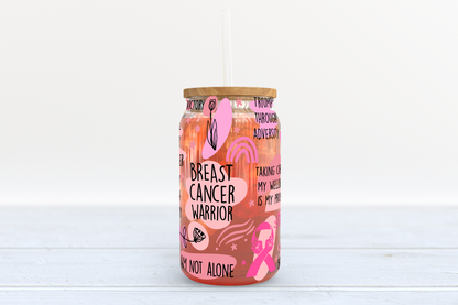 Breast Cancer Survivor Sipper Glass with Lid, 16 oz - Mardonyx Mug