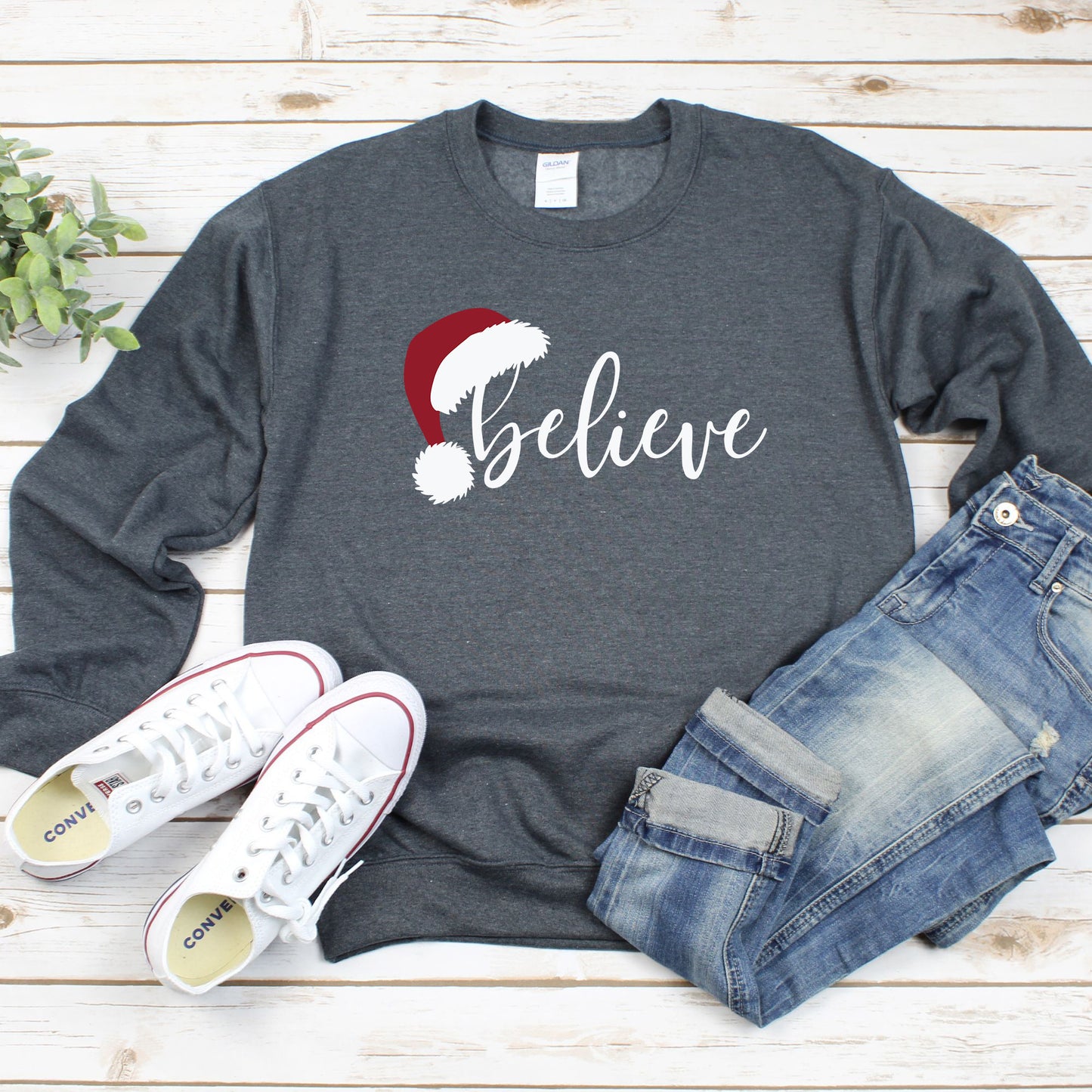 Believe Christmas Santa Hat Sweatshirt