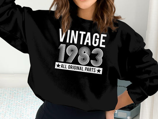 Womens' Vintage 1983 Original Parts, Birthday Sweatshirt, 40th Birthday Party