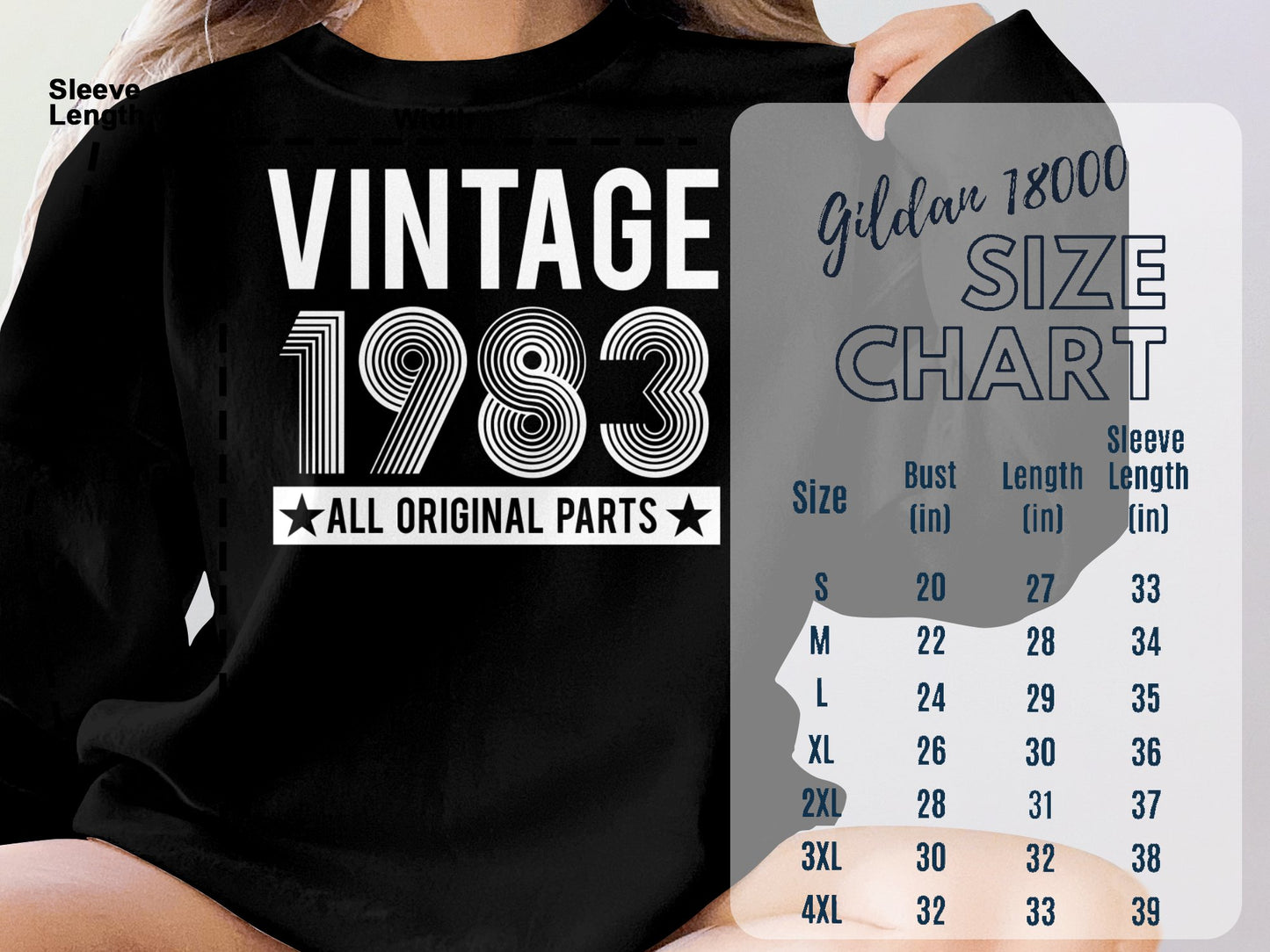 Womens' Vintage 1983 Original Parts, Birthday Sweatshirt, 40th Birthday Party