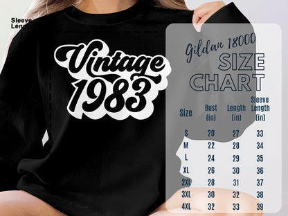 Women's Vintage 1983 Retro Sweatshirt, 40th Birthday Shirt