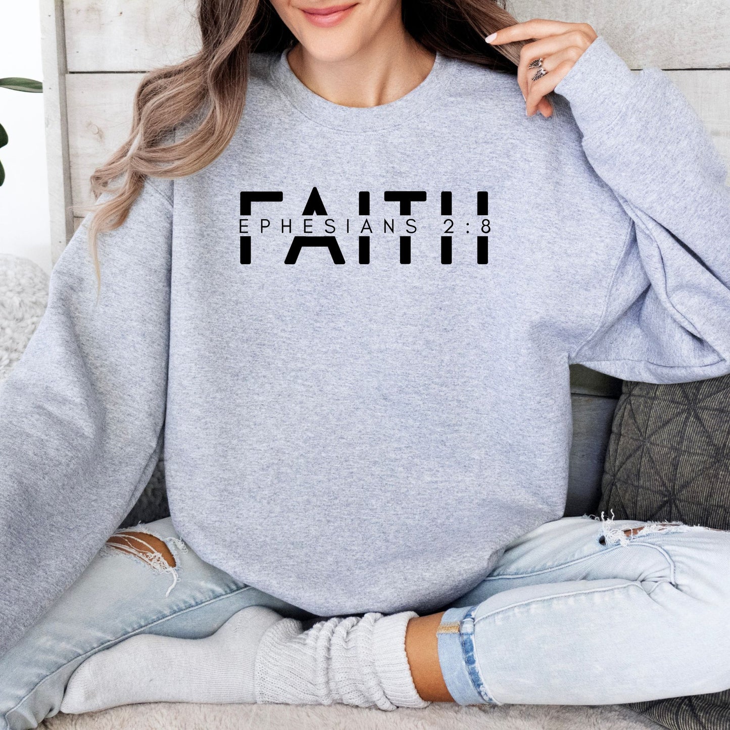 Unisex Faith Ephesians 2:8 Sweatshirt, Bible Verse Christian Pullover, Religious Scripture Soft Cotton Sweater, Casual Wear - Mardonyx Sweatshirt