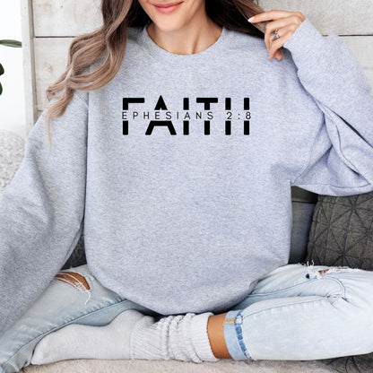 Unisex Faith Ephesians 2:8 Sweatshirt, Bible Verse Christian Pullover, Religious Scripture Soft Cotton Sweater, Casual Wear - Mardonyx Sweatshirt