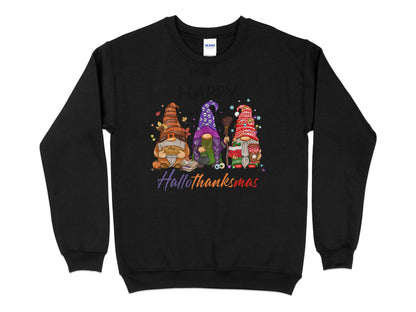 Happy Hallothanksmas, Gnome Halloween Sweatshirt, Halloween Crew Neck - Mardonyx Sweatshirt S / Black