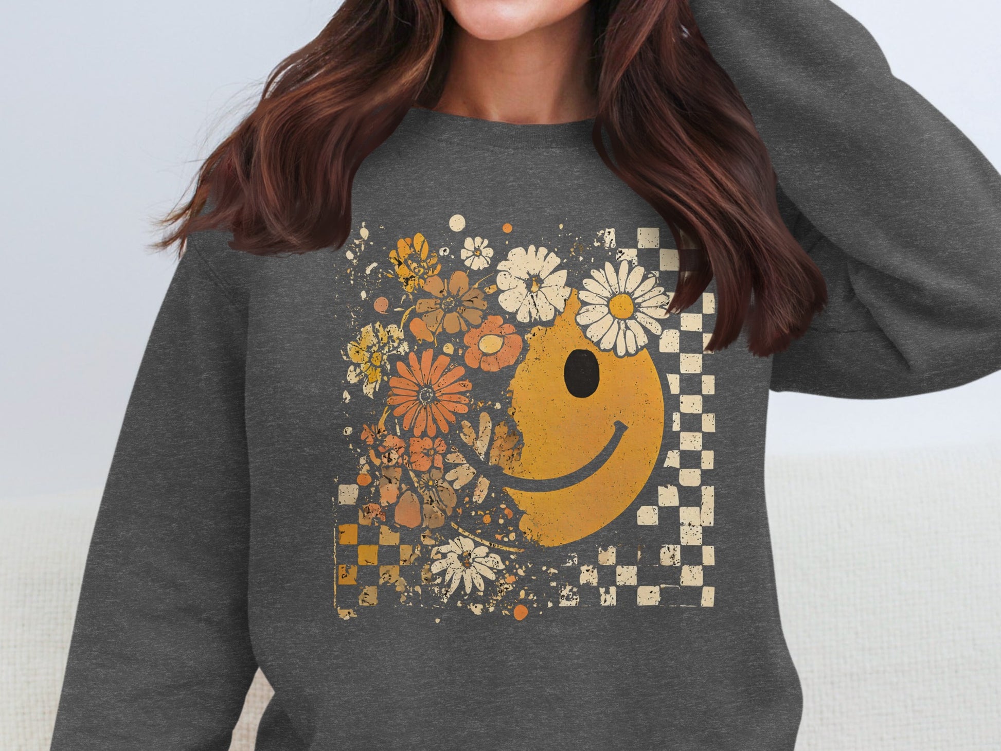 Floral Patterned Smiley Face Graphic Sweatshirt product
