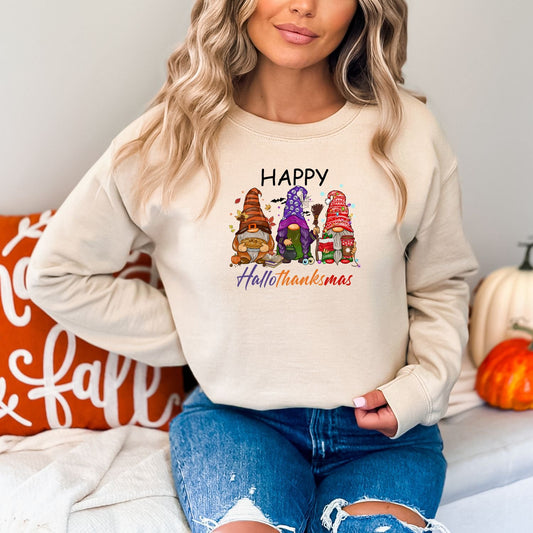 Happy Hallothanksmas, Gnome Halloween Sweatshirt, Halloween Crew Neck - Mardonyx Sweatshirt
