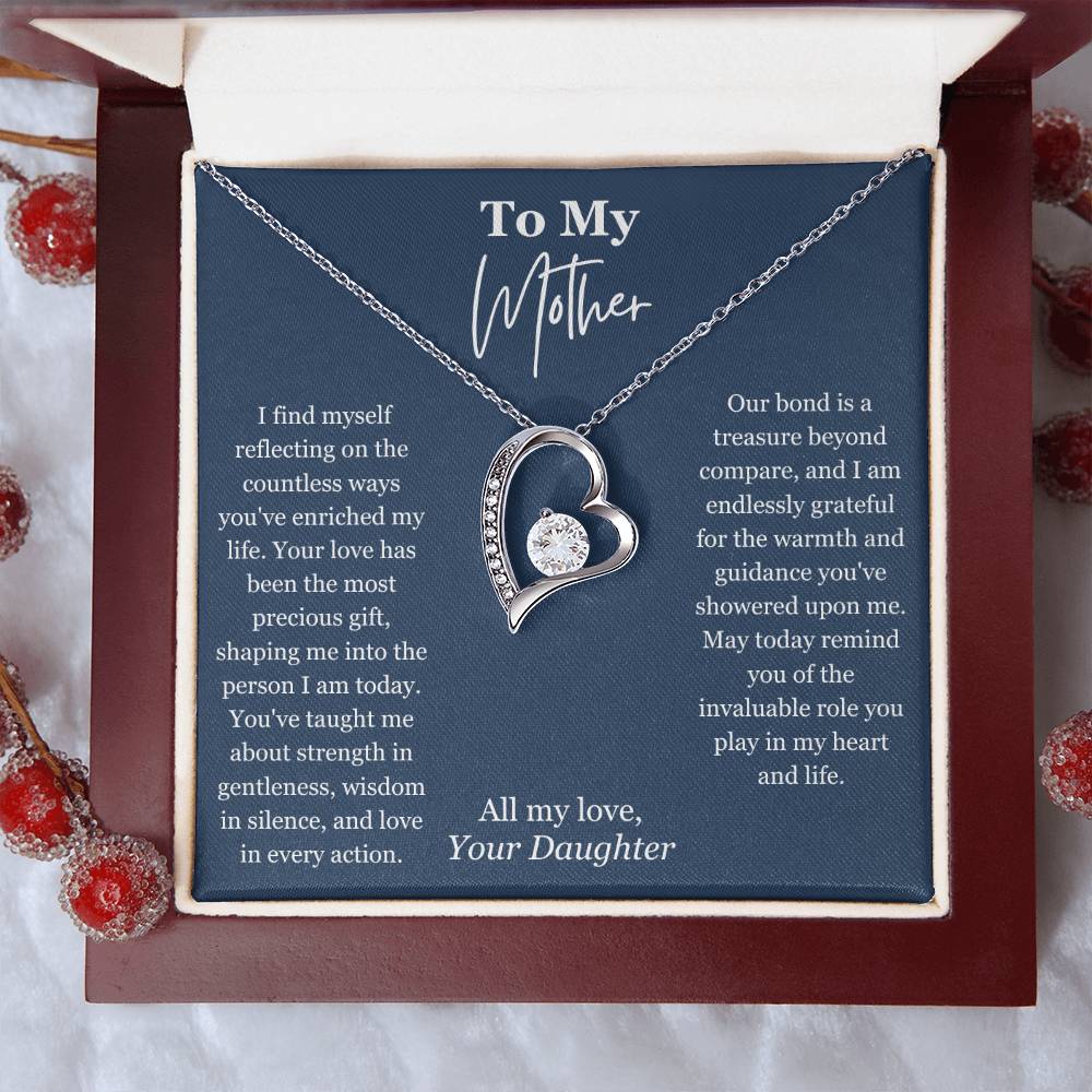 To My Mother From Daughter Heart Pendant Necklace - Mardonyx Jewelry 14k White Gold Finish / Luxury Box