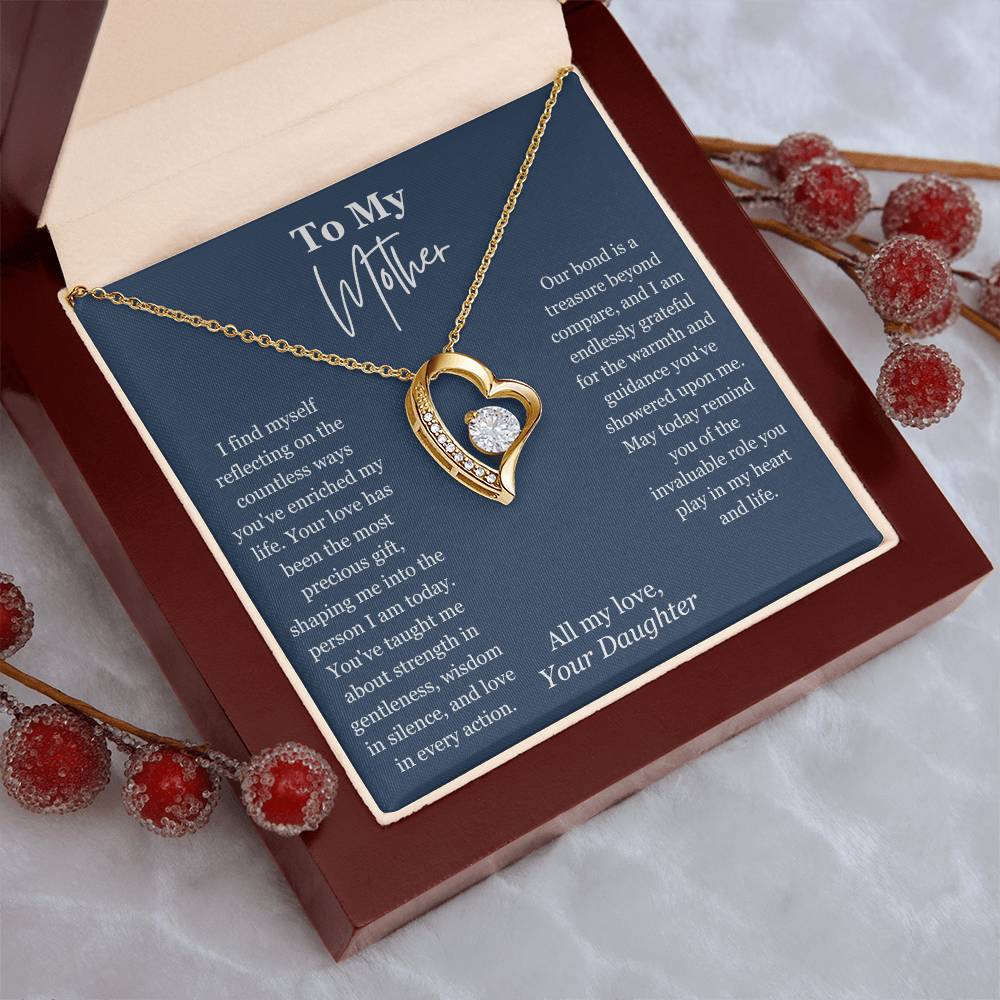 To My Mother From Daughter Heart Pendant Necklace - Mardonyx Jewelry 18k Yellow Gold Finish / Luxury Box