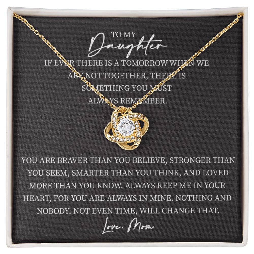 To My Daughter From Mom Pendant Necklace Love Knot Message Card Necklace