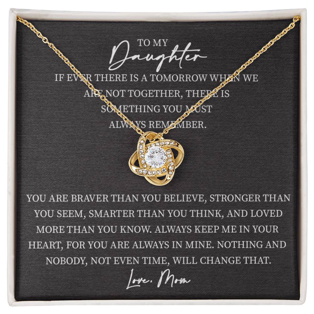 To My Daughter From Mom Pendant Necklace Love Knot Message Card Necklace - Mardonyx Jewelry 18K Yellow Gold Finish / Standard Box