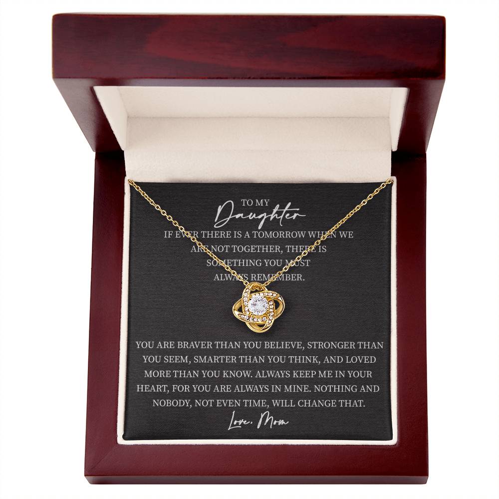 To My Daughter From Mom Pendant Necklace Love Knot Message Card Necklace - Mardonyx Jewelry 18K Yellow Gold Finish / Luxury Box