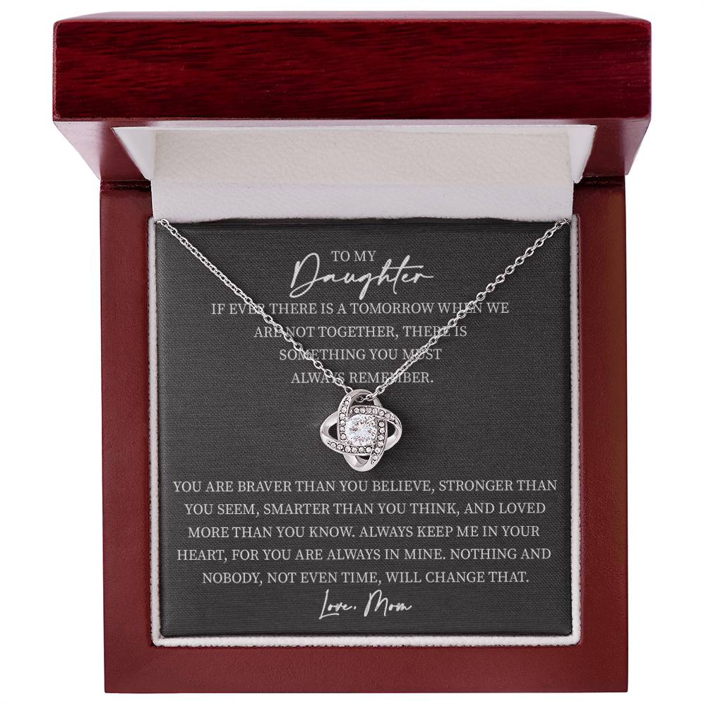 To My Daughter From Mom Pendant Necklace Love Knot Message Card Necklace - Mardonyx Jewelry 14K White Gold Finish / Luxury Box