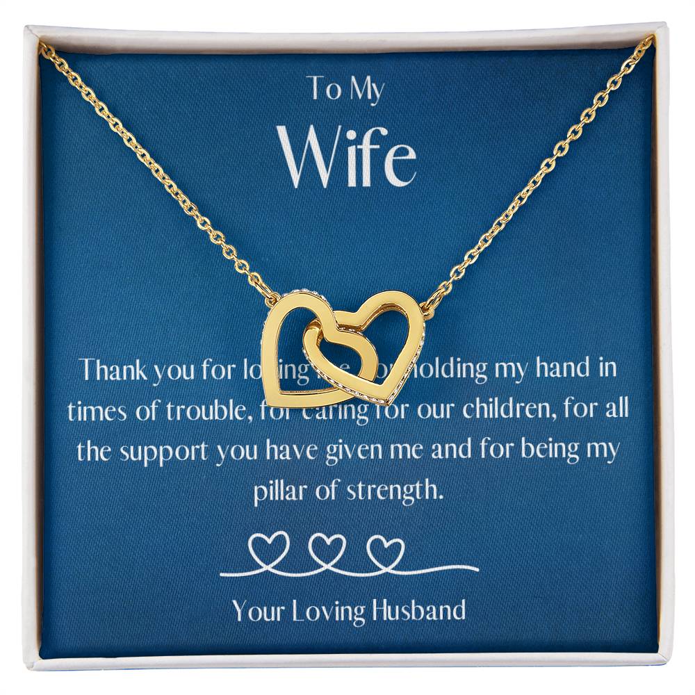 Gift for Wife from Husband, Interlocking Heart Necklace - Mardonyx Jewelry 18K Yellow Gold Finish / Standard Box