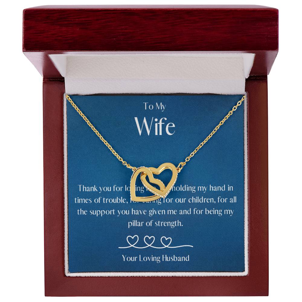 Gift for Wife from Husband, Interlocking Heart Necklace - Mardonyx Jewelry 18K Yellow Gold Finish / Luxury Box