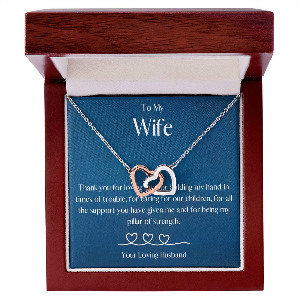 Gift for Wife from Husband, Interlocking Heart Necklace - Mardonyx Jewelry Polished Stainless Steel & Rose Gold Finish / Luxury Box