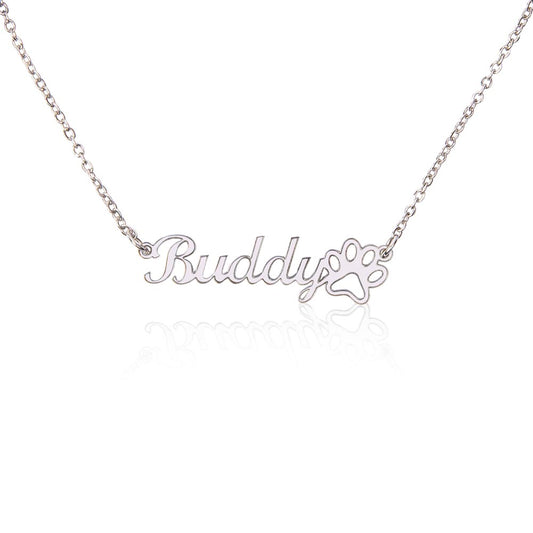 Personalized Paw Print Name Necklace, Minimalist 14K Gold Paw Necklace, Pet Memorial Gift, Minimalist Necklace, Pet Lover Jewelry For Women